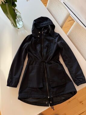Only Black Hooded Trench with Drawstring Waist
